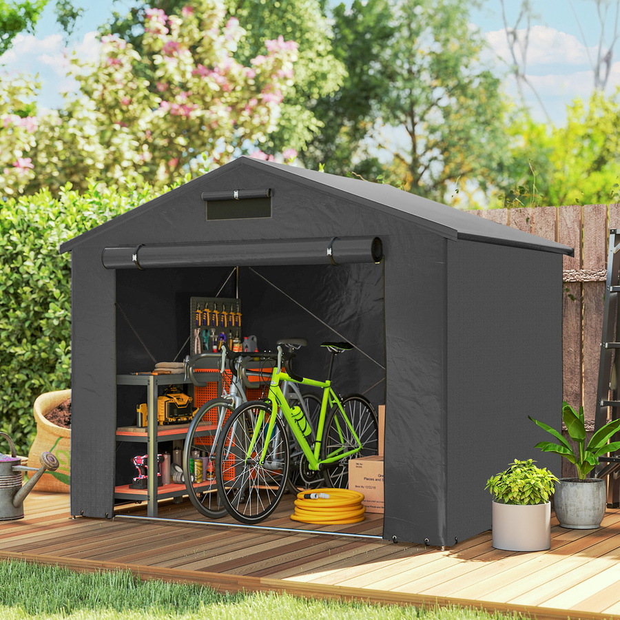 Outsunny Zeltgarage Dunkelgrau mit Pultdach, wasserdichtes Lagerzelt und UV-beständigem Unterstand für Fahrräder, B/T/H: 250 x 180 x 155 cm - Bild 2