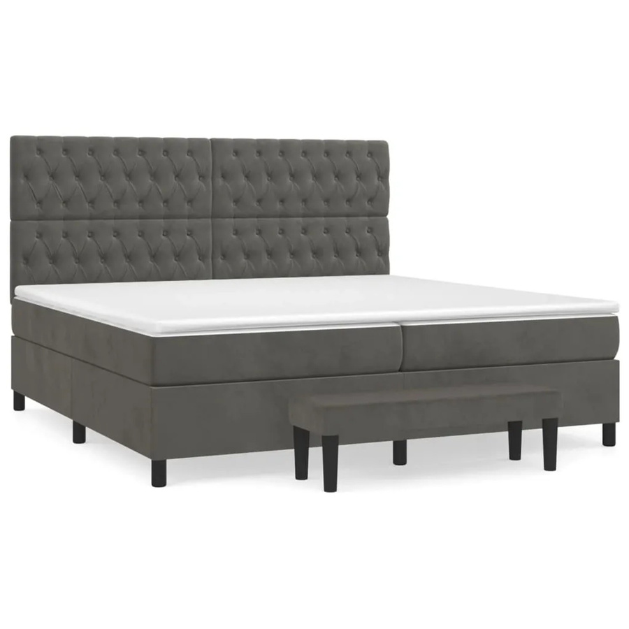 vidaXL Boxspringbett mit Matratze und Bank in Dunkelgrau aus Samt, B/T: 200 x 200 cm - Bild 2