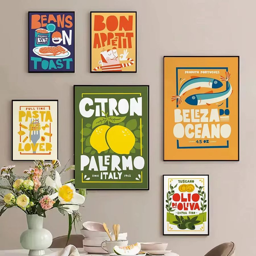 Leinwanddruck Bohnen auf Toast Cartoon Motiv Bon Appetit Zitat Wandkunst Multicolor - Bild 3