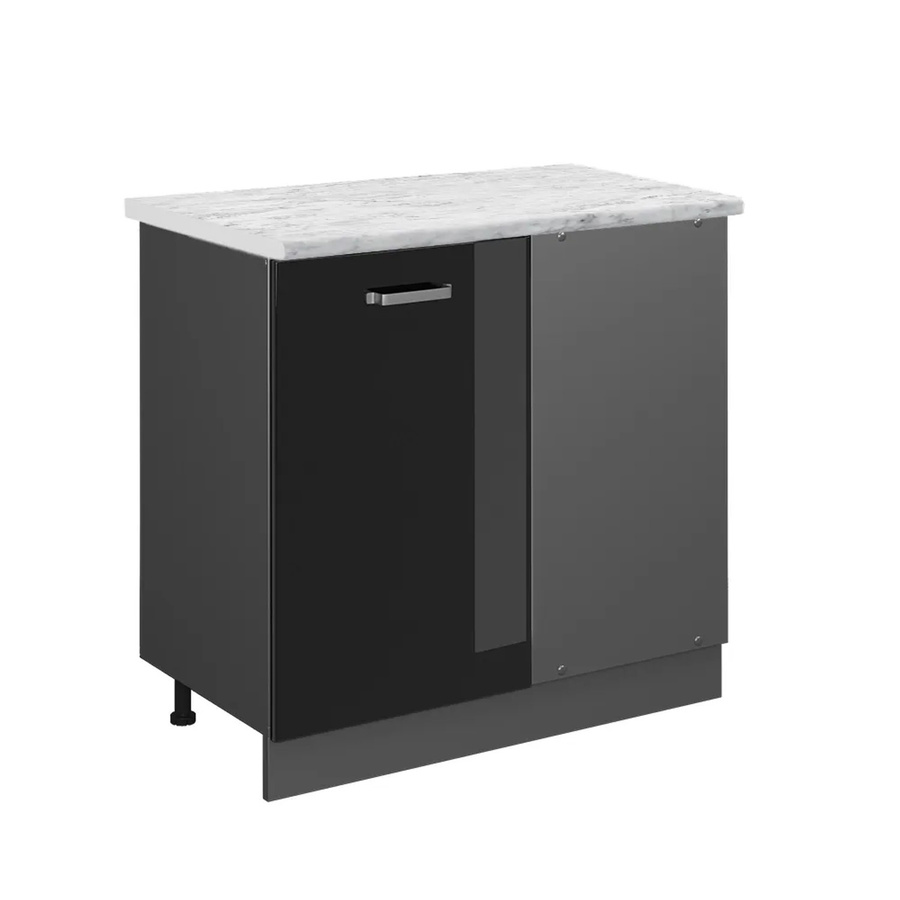 Vicco Eckunterschrank R-Line Schwarz Hochglanz Anthrazit Marmor Optik H: 86 cm, B: 46 cm, T: 81,6 cm - Bild 2