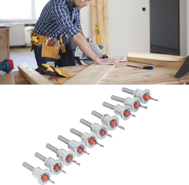 KKMOON Senkerbohrer Set mit verstellbarem Anschlag, 10 Stück, Silber, konische Senker für Holz, Kunststoff und weiches Metall - Bild 1