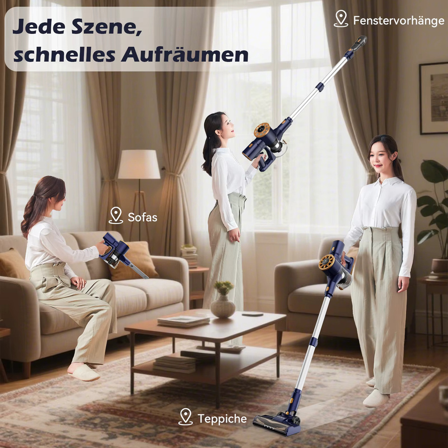 Vortisys N9 Akku-Staubsauger in Blau mit 55000Pa Saugleistung, bürstenlosem Motor, HEPA-Filter und 55 Minuten Laufzeit für Tierhaare - Bild 2