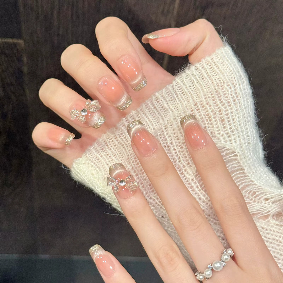 YADORNOS Kunstnägel, rosa-gold, glänzend, Pailletten und Strass, 10 Stück - Bild 3