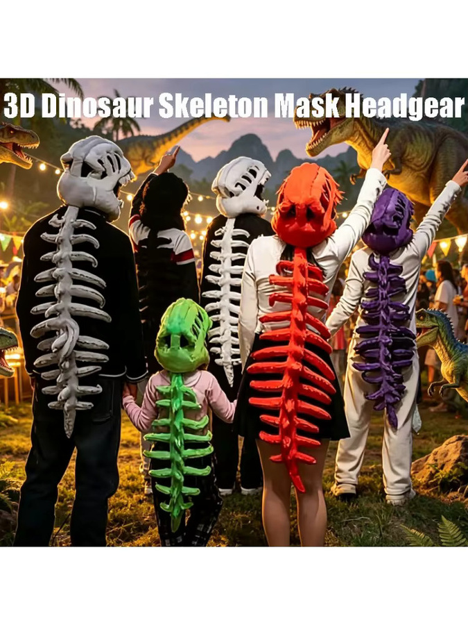 trebalena Dinosaurier-Skelett-Maske, Kopfbedeckung, Plüsch / Textil, Weiß - Bild 7