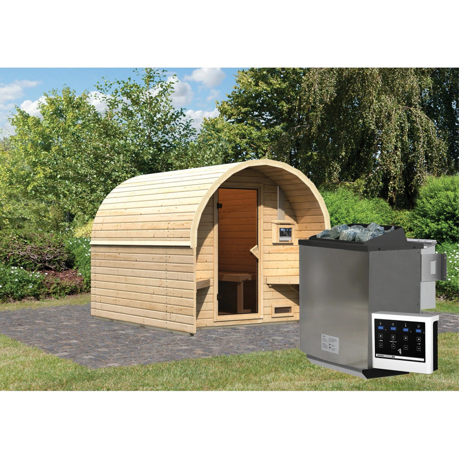Karibu Fasshaus 2 Gartensauna mit 9,0 kW BioKombiofen und externer Steuerung, B/T/H: 295 x 219 cm - Bild 2