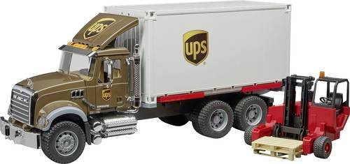 Bruder MACK Granite UPS Logistik-LKW mit Mitnahmestapler Modellfahrzeug