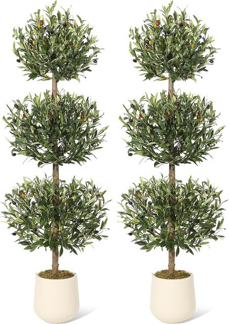 HiMISS Künstlicher Olivenbaum in Form eines Ball-Topiary mit weißen Oliven, grün, Höhe: 150 cm - Bild 1