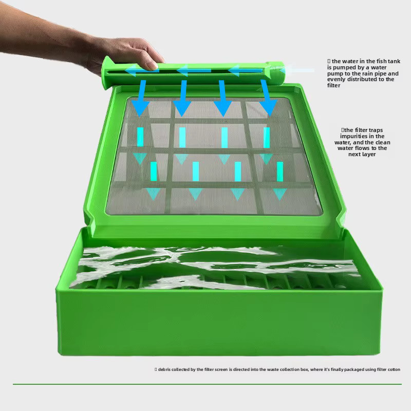 Aquakultur-Transferbox aus Edelstahl mit Filtersieb und Filtrationsnetzplatte in Grün für Aquarien und Fischteiche - Bild 2