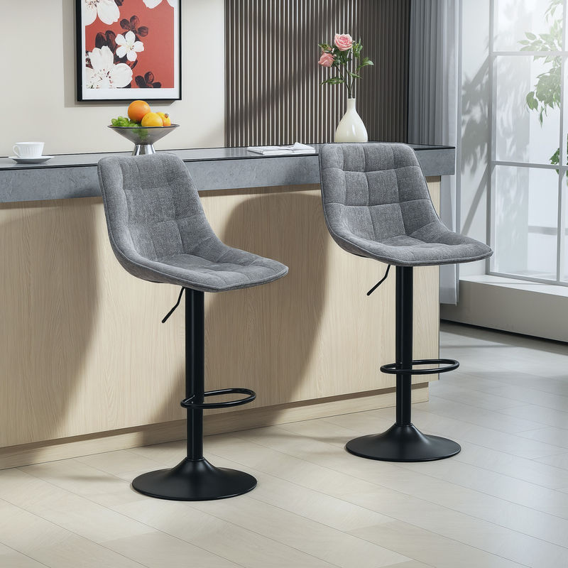 HOMCOM Barhocker 2er-Set in Dunkelgrau mit Chenille-Optik, höhenverstellbare Barstühle mit Lehne und Fußstütze, 360 Grad drehbar mit Stahlgestell - Bild 2