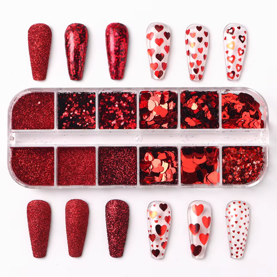 Full Beauty Nagelglitzer-Pailletten, rot, glänzend, herzförmig - Bild 5