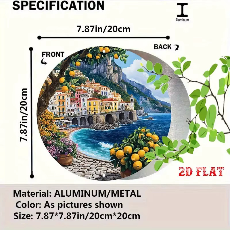 Potdemiel Metallwandkunst Amalfi-Küste Rund, Mediterrane Küstenlandschaft in Multicolour, Durchmesser: 20 cm - Bild 2