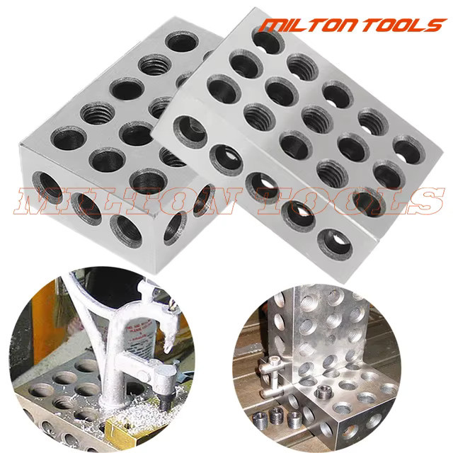 ETOPOO 2er-Set Präzisions-1-2-3-Zoll-Blöcke aus gehärtetem Stahl in Silber, 23 Löcher für Fräswerkzeuge und Maschinisten, 25 mm, 50 mm und 75 mm - Bild 2