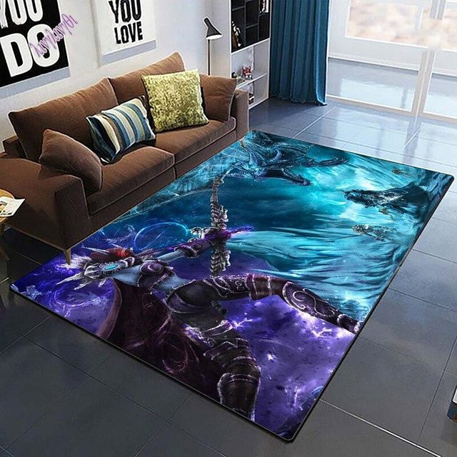 World of Warcraft Teppich mit abstraktem Muster in Blau, rutschfester Bodenmatte für Wohnzimmer und Schlafzimmer, B/T: 100 x 120 cm - Bild 1