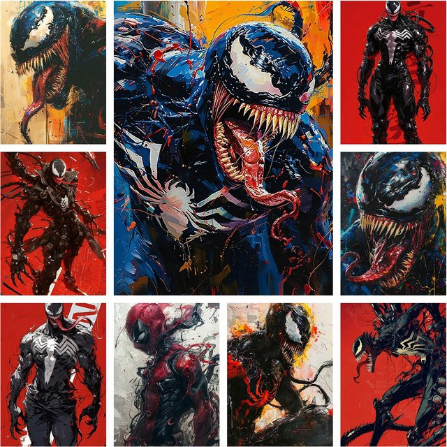 KAYOU DIY Diamantmalerei Set Marvel Venom und Spider-Man Mosaik Stickerei Kreuzstich Kit, Mehrfarbig, B/H: 30 x 20 cm - Bild 1