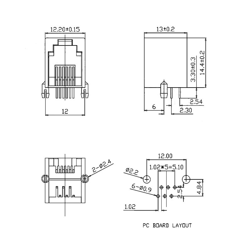 JCD RJ12 6P6C RJ11 PCB Modulare Telefonstecker Buchsen Interface Set in Grau und Weiß - Bild 3