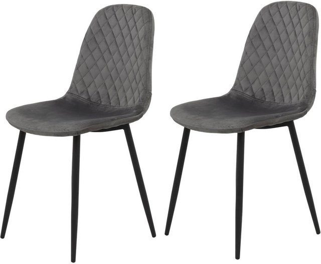 2er Set Stühle Hela in Grau mit Samtvelour und Rautensteppung im Retro-Look, B/H/T: 44 x 89 x 53,5 cm - Bild 1