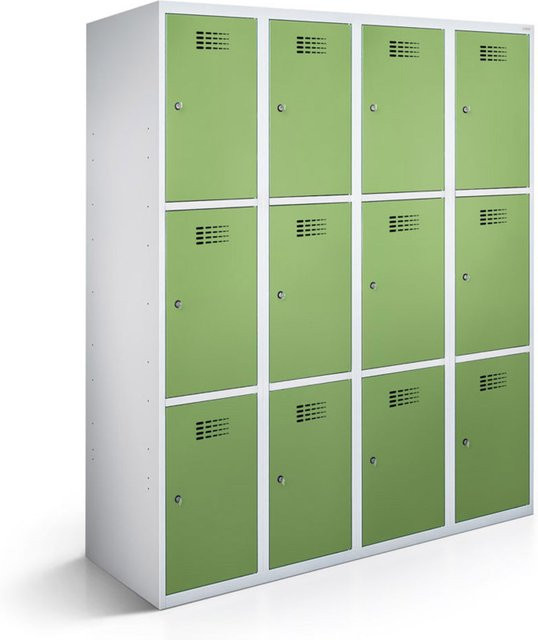 rotstahl Fächerschrank mit 12 Fächern in Hellgrün und lichtgrauem Korpus, B/T/H: 120 x 50 x 180 cm - Bild 1