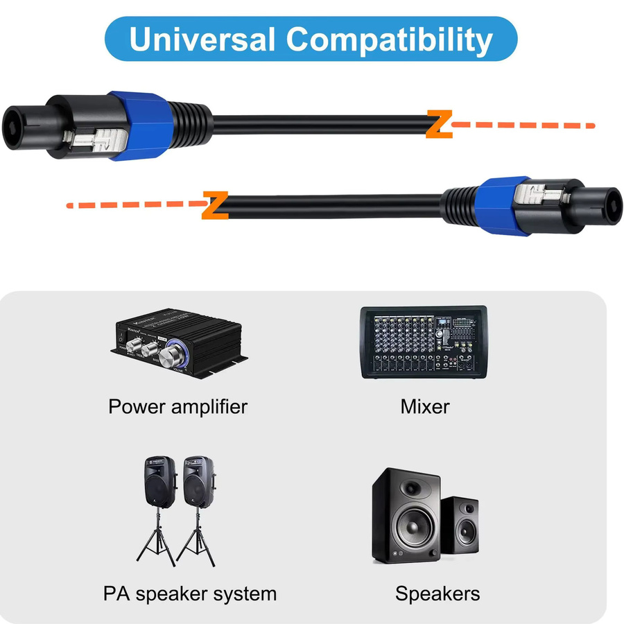 UXG Speakon auf Speakon Audiokabel Schwarz Professionelles Kupfer-Lautsprecherkabel mit Drehverschluss - Bild 3
