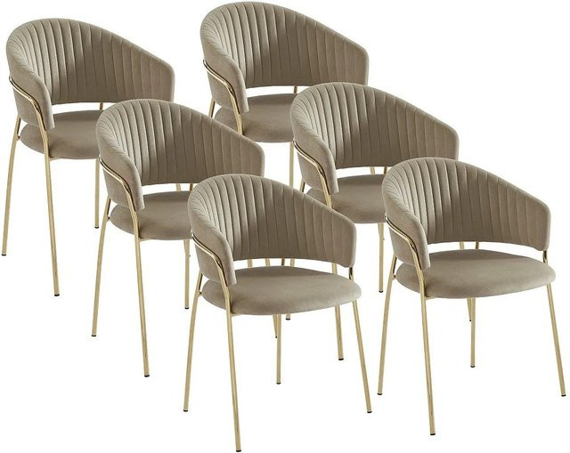 Vente-unique Stuhl Madolia in Beige aus Samt mit goldenen Metallbeinen, Breite: 55 cm - Bild 1