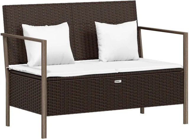 vidaXL Gartenbank 2-Sitzer aus Poly Rattan mit Kissen in Braun für Garten und Terrasse - Bild 1