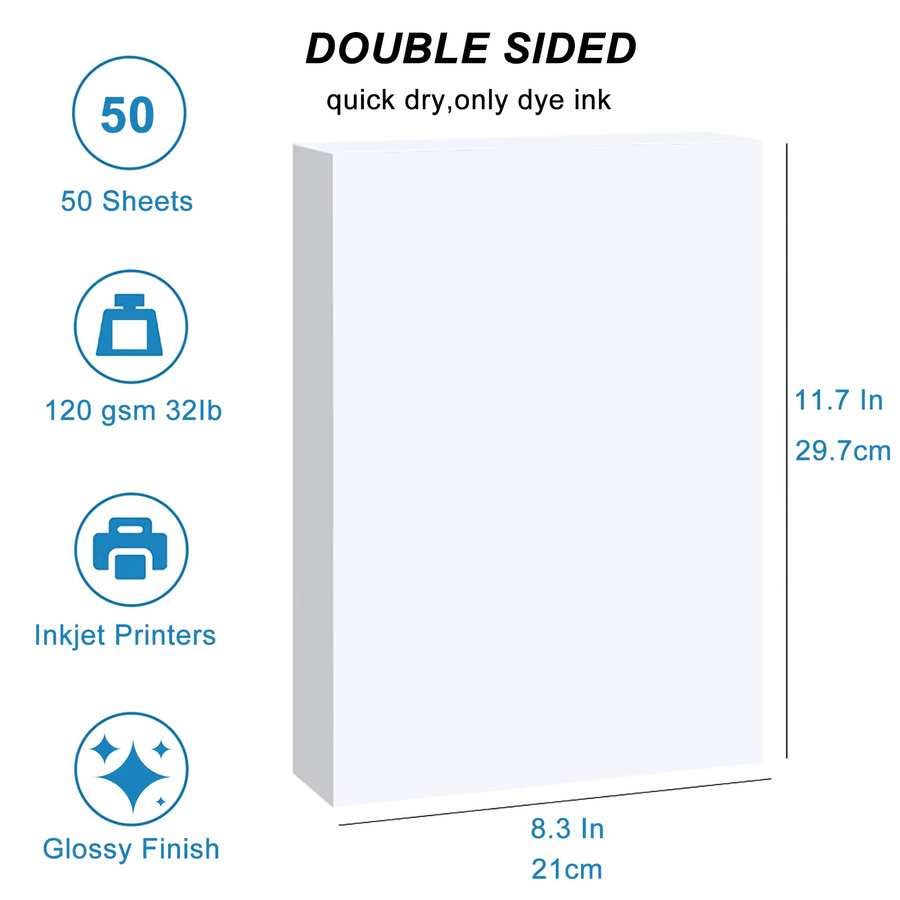 HUSPER Doppelseitiges Glänzendes Fotopapier A4 in Weiß, 120g/m², 50 Blatt, kompatibel mit Tintenstrahldruckern - Bild 2