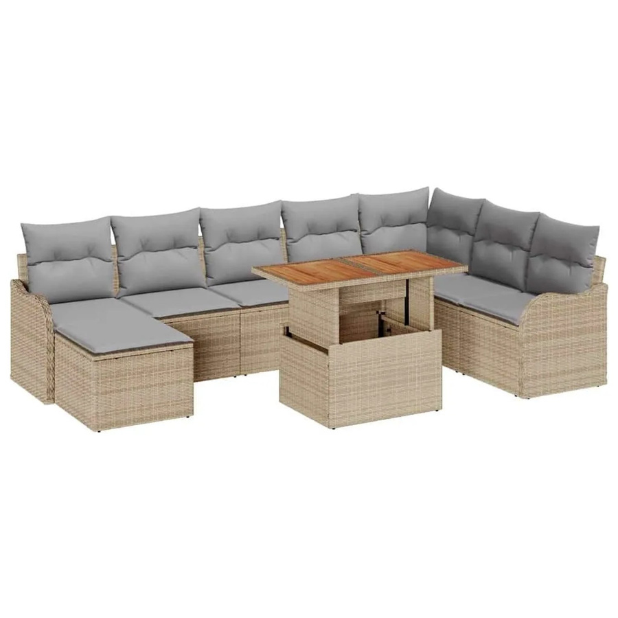 vidaXL Garten-Sofa-Set aus Poly-Rattan in U-Form mit Kissen, 9-teilig, Beige-grau - Bild 2