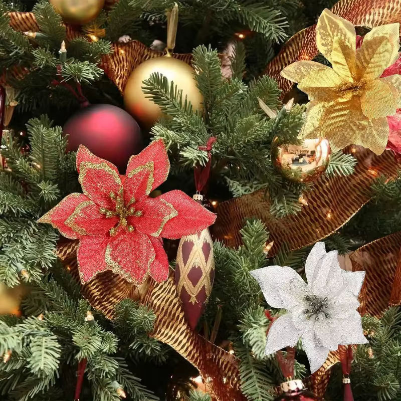 Glitzernde Weihnachtssterne und künstliche Blumen-Girlande für deine Weihnachtsdekoration in Rosa und Rot - Bild 2