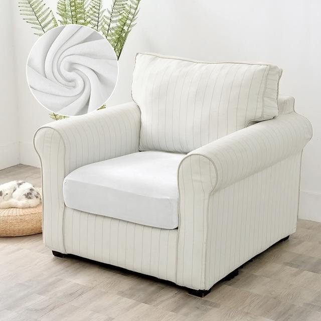 Lellen Samtstoff Sofa-Sitzbezug in Weiß, elastischer und rutschfester Couch-Schonbezug mit Streifenmuster für dein Wohnzimmer, Breite: 60-90 cm - Bild 1
