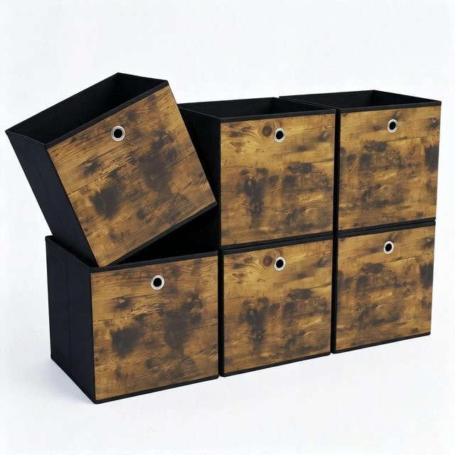 Sekey Aufbewahrungsboxen 6er Set aus Vliesstoff in Braun, faltbare Ordnungsboxen mit Griffen, B/T/H: 33 x 33 x 33 cm - Bild 1