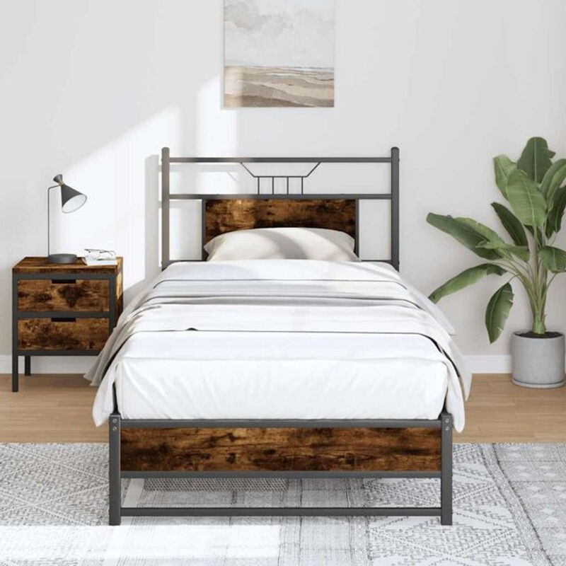 Bettgestell aus Holzwerkstoff und Stahl in Braun von vidaxl im Industrial Design, B/T/H: 90 x 200 x 91,5 cm - Bild 1