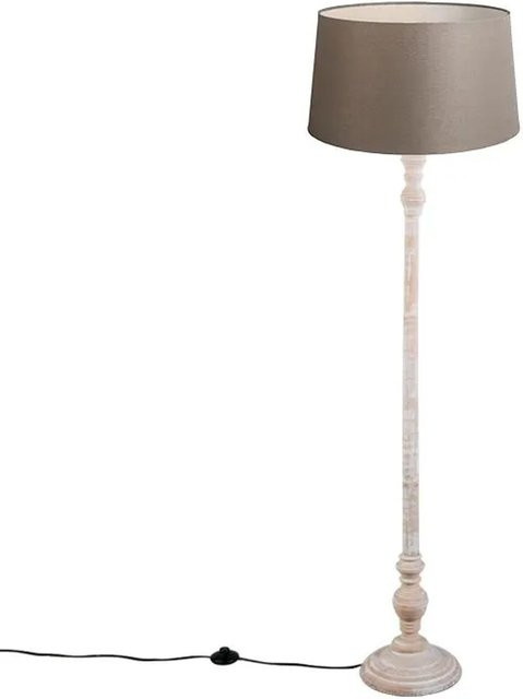 QAZQA Classico Stehlampe Taupe mit Leinenschirm und E27 Fassung, Höhe: 155 cm - Bild 1