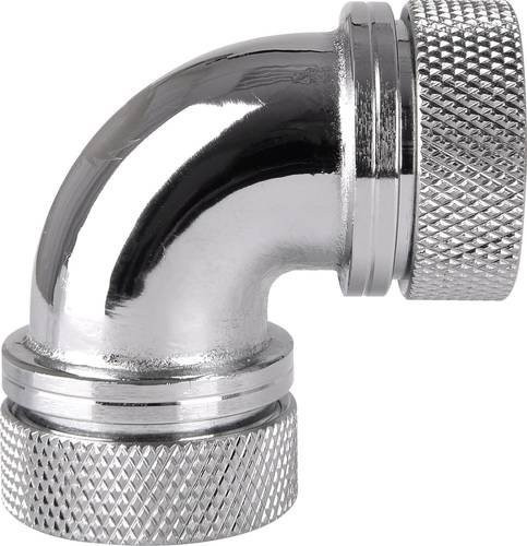 Thermaltake Pacific G1/4 PETG 90-Grad Dual Compression Winkelverbinder für Wasserkühlung, 16mm Außendurchmesser, Chrome/Silber - Bild 1