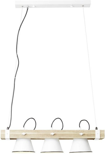 Brilliant Pendelleuchte Plow Weiß Metall und Holz hell, dimmbar, E27, 3 Brennstellen, B: 70 cm, H: 115 cm - Bild 1