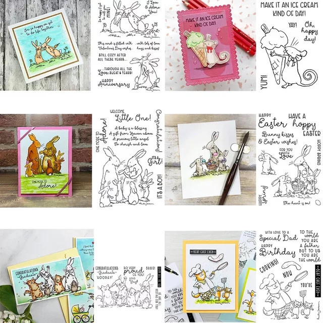 Stempel und Stanzformen Set für DIY Scrapbooking und Kartenherstellung mit Ostermotiv, Eiscreme und niedlichen Tieren wie Mäusen, Hunden und Katzen in Multicolour - Bild 1