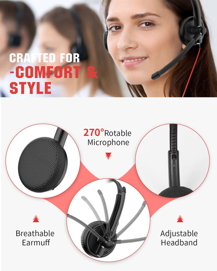 NUBWO HW01 USB und 3,5 mm Headset mit Mikrofon und Geräuschunterdrückung in Schwarz für PC und Laptop - Bild 5