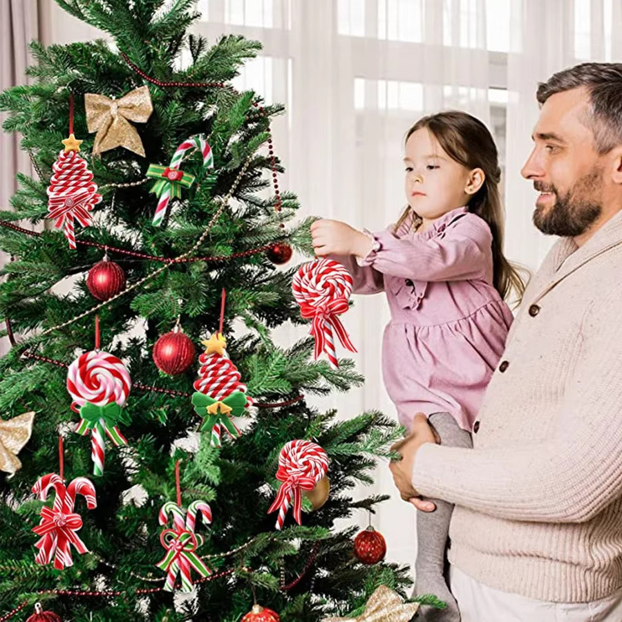Enanal Weihnachtsbaum Ornament Lutscher aus Keramik in Rot und Weiß gestreift - Bild 2