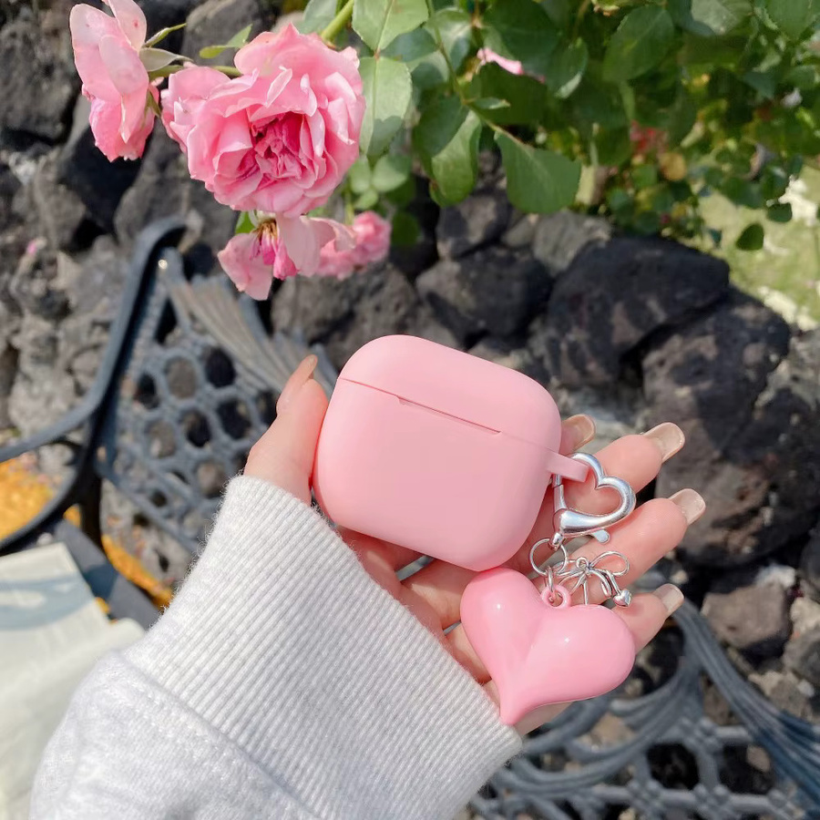 Silikon Schutzhülle für Apple AirPods Pro 3 2025 und AirPods 4 3 2 1 Pro 2 in Pink mit Liebe Pendent - Bild 2