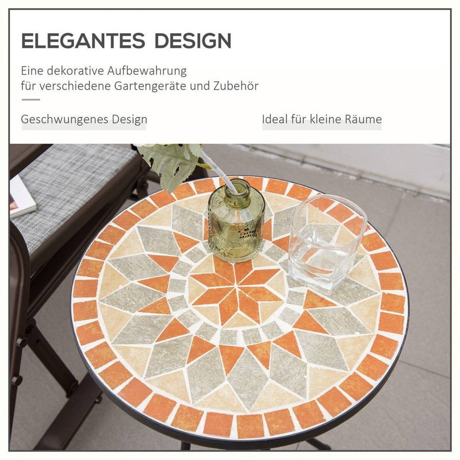 Outsunny Beistelltisch Rund mit Mosaik-Tischplatte aus Metall für Garten und Terrasse, Durchmesser: 35,5 cm, Höhe: 53,5 cm, Farben: Multicolor - Bild 3