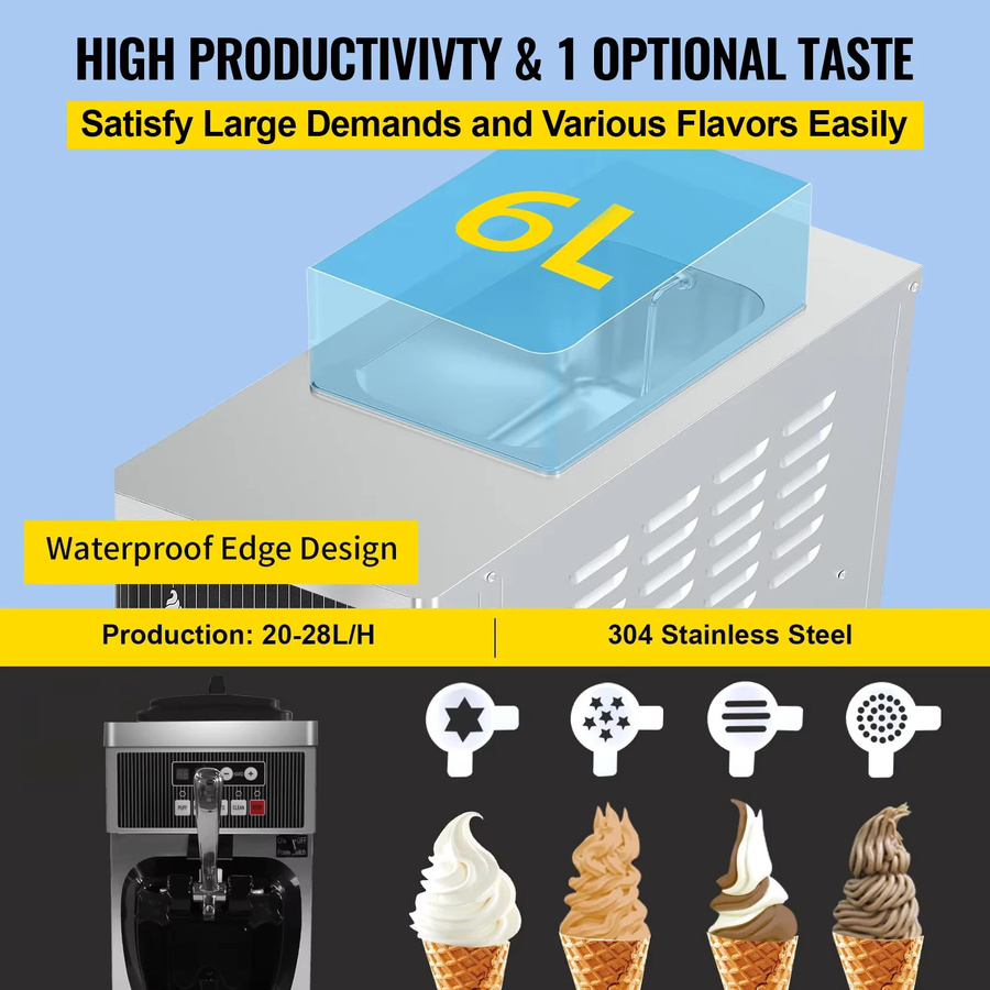 SIHAO Gewerbliche Tisch-Eiscrememaschine mit Einzelkopf in Silber aus Edelstahl mit Warmhaltefunktion und Materialmangelwarnung - Bild 4