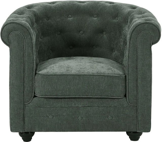 Vente-unique Chesterfield Sessel in Grün mit gerader Rückenlehne und Armlehnen aus Stoff - Bild 1