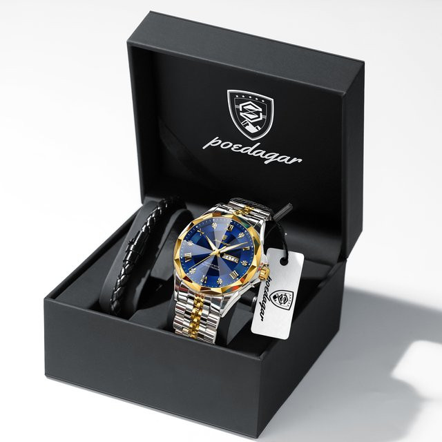 POEDAGAR Armbanduhr Edelstahl, Quarz, Blau, Herren - Bild 1