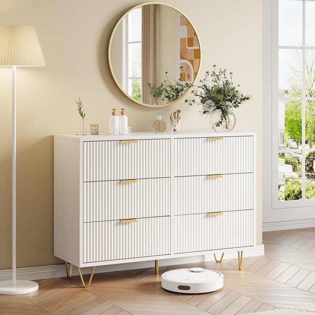 Anajqaqia Sideboard-Schrank als moderne Kommode in Weiß mit Metallgriffen und Metallbeinen in Matt - Bild 1
