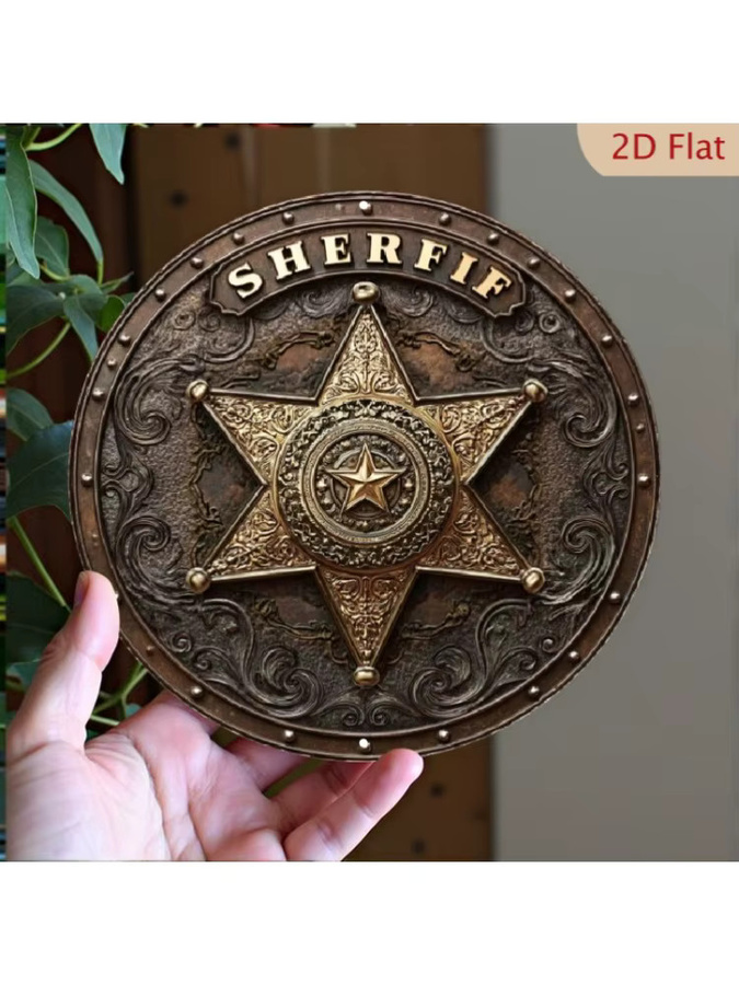 CIFBUY Vintage Western Sheriff-Abzeichen Metall-Wanddekoration in Gold - Bild 5