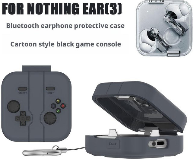 Schutzhülle für Nothing Ear (3) Bluetooth-Kopfhörer aus Silikon im Retro-Cartoon-Spielekonsolen-Stil, Schwarz - Bild 1