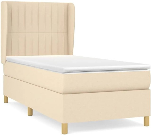 vidaXL Boxspringbett mit Matratze in Beige, Hybrid-Design mit Taschenfederkern, B/T/H: 90 x 190 x 128 cm - Bild 1