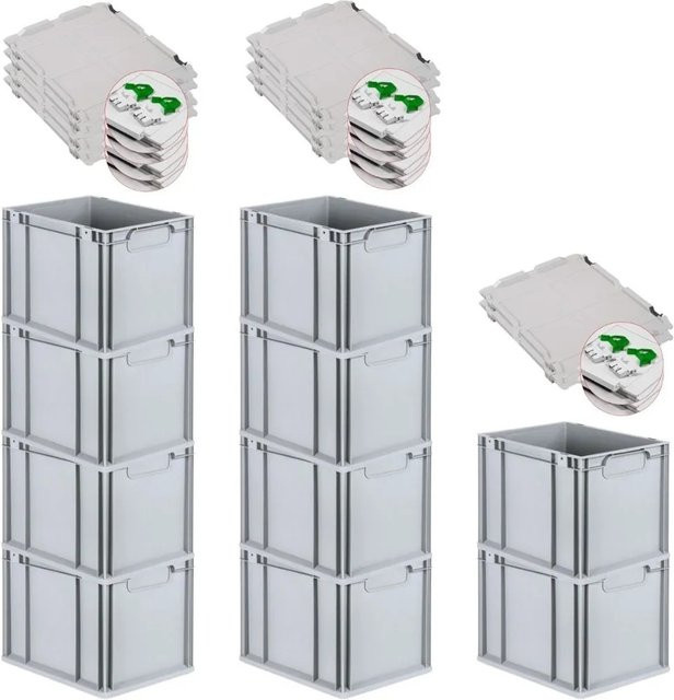 PROREGAL Spar Set 10x Eurobox Nextgen Economy mit Scharnierdeckel und grünen Schiebeschnappverschlüssen, Grau/Grün, H x B x T: 32 x 30 x 40 cm - Bild 1