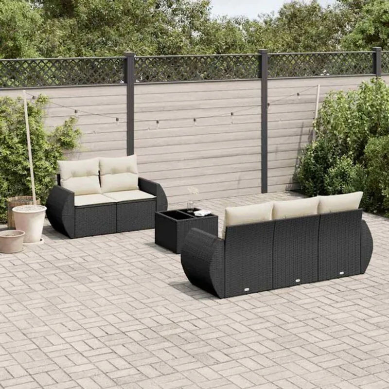6-tlg. Garten-Sofagarnitur aus Poly-Rattan mit Kissen in Schwarz von vidaxl - Bild 1