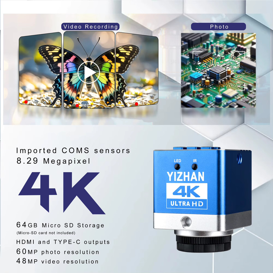 YIZHAN Elektronisches Videomikroskop mit 60MP 4K UHD Auflösung, HDMI und Typ-C, 150X Zoom-Objektiv für Uhrenreparatur und Leiterplattenreparatur - Bild 2