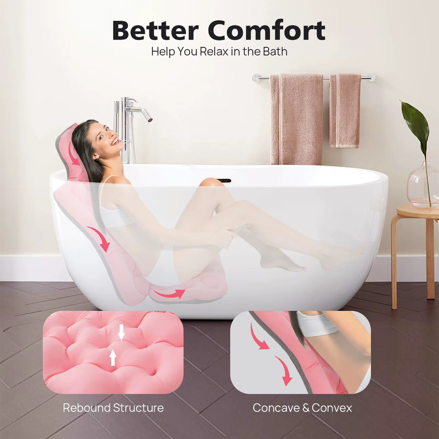Bymaocar Ganzkörper-Badekissen in Pink mit rutschfesten Saugnäpfen für Kopf, Hals und Rücken zur ergonomischen Unterstützung in der Badewanne - Bild 3