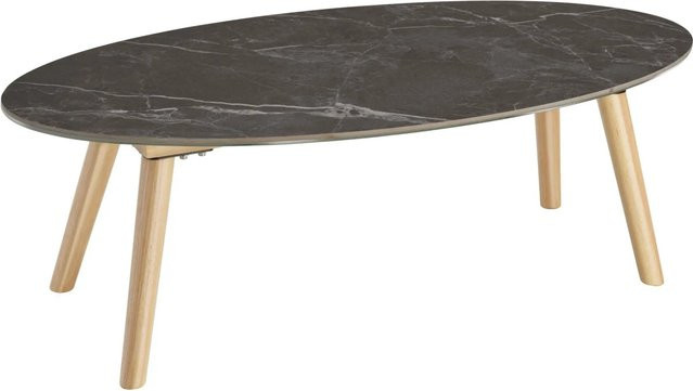 tectake Ovaler Couchtisch Acerra in Marmoroptik Grau mit lackierten Holzbeinen B/T/H: 100 x 50 x 34,5 cm - Bild 2